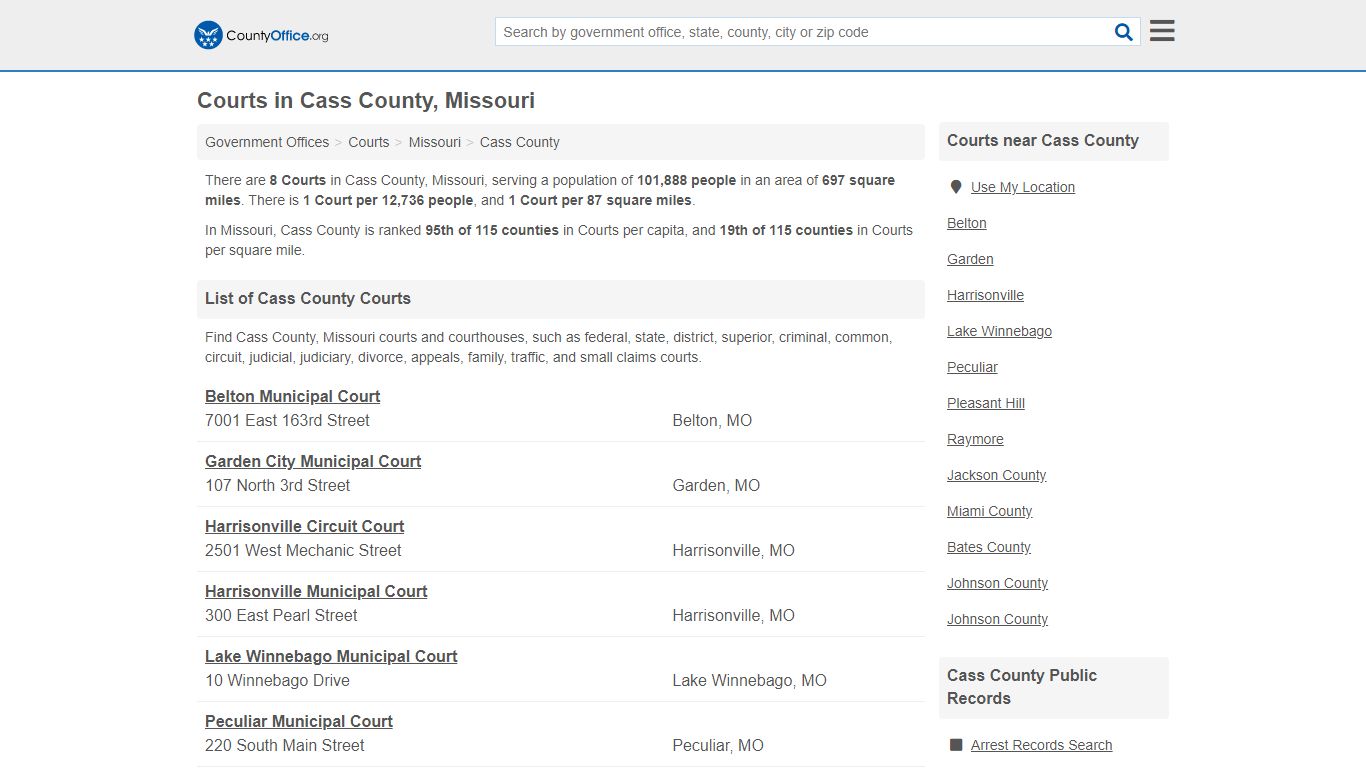 Courts - Cass County, MO (Court Records & Calendars)